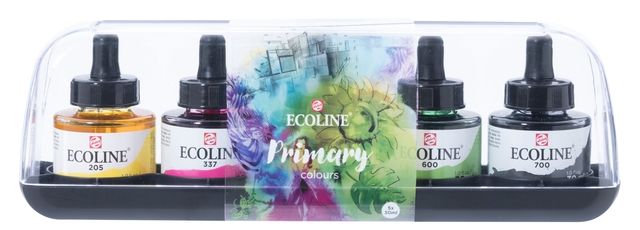 Inkt Talens Ecoline met pipet primary set à 5 ass