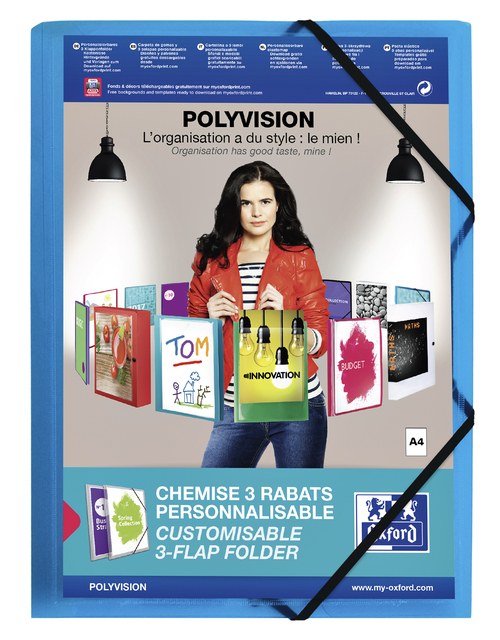 3 Flap Folder with elastics Elba Polyvision A4 translucent Blue
