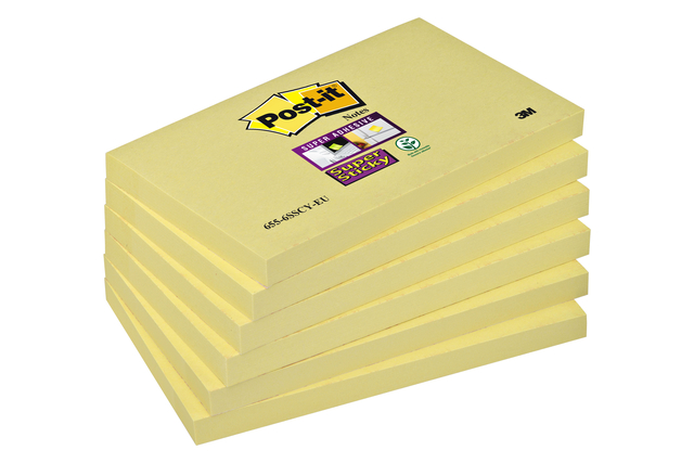 Memo pad Post-it 655 Super Sticky 76x127mm yellow 6 pieces