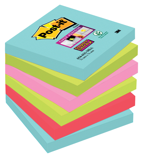 Memo pad Post-it 654 Super Sticky 76x76mm Cosmic 6 pieces
