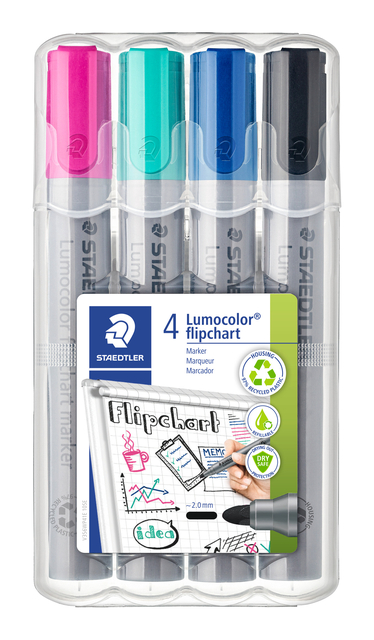 Viltstift Staedtler 356 voor flipover rond 2mm set à 4 stuks assort