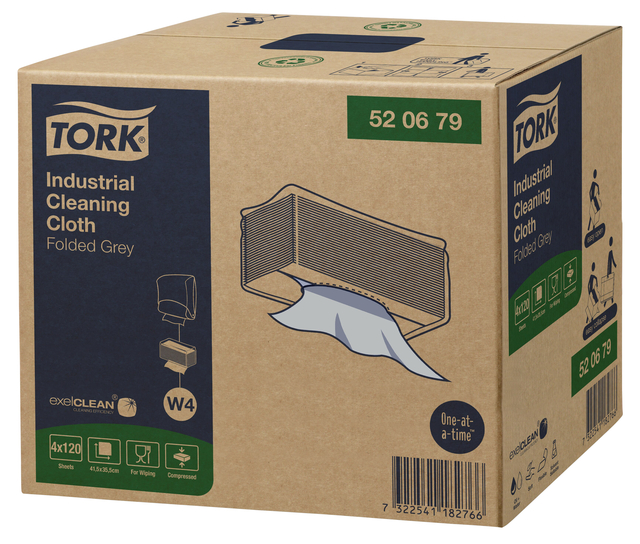 Cleaning cloth Tork Industrial W4 folded flexible and soft 120 sheets gray 520679