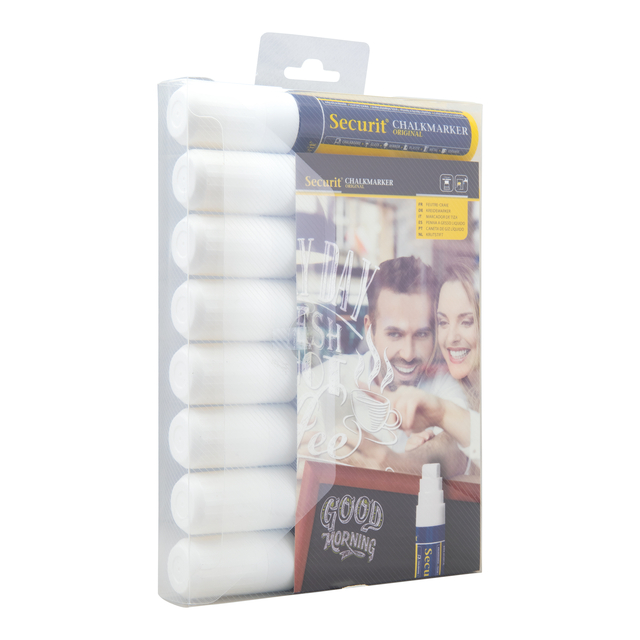 Krijtstift Securit SMA-720 blok wit 7-15mm blister à 8 stuk