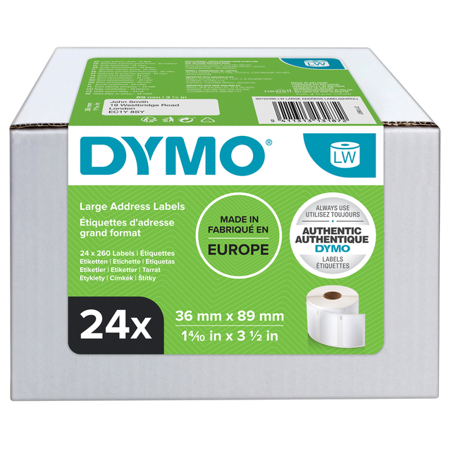 Etiket Dymo LabelWriter adressering 36x89mm 24 rollen á 260 stuks wi