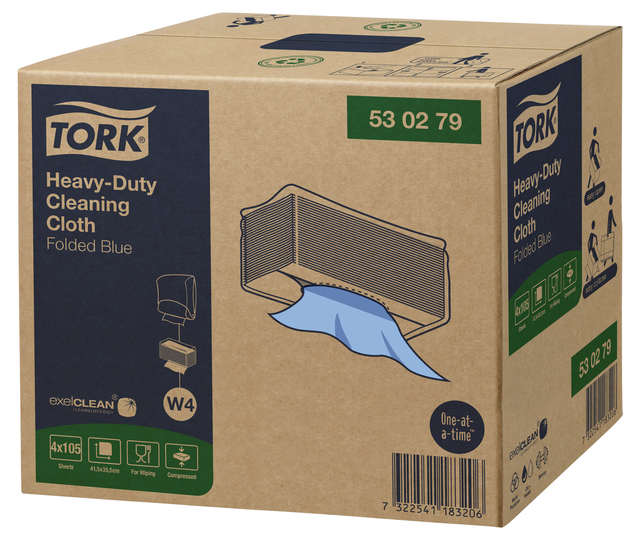 Cleaning Cloth Tork Heavy-Duty W4 Folded Absorbent 105 Sheets Blue 530279