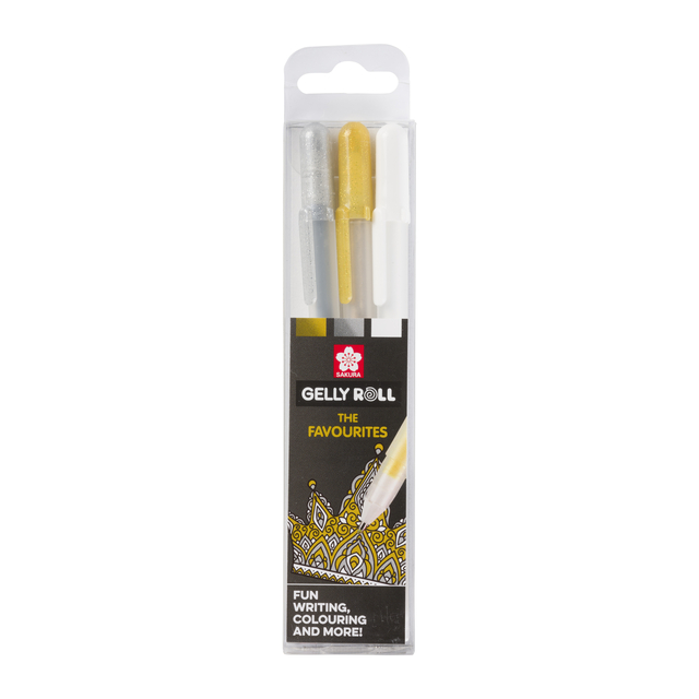 Gelpen Sakura Gelly Roll Favourites set 3 kleuren Goud-Zilver-Wit