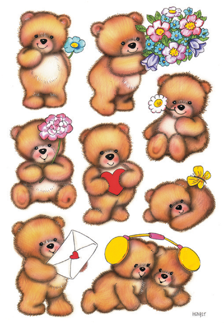 Decorative labels DECOR bears with flowers 3 sheets