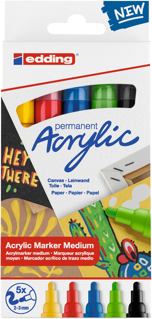 Acrylmarker edding e-5100 medium basis assorti set à 5 stuk