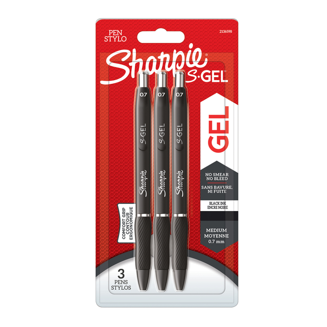 Gelschrijver Sharpie S-gel medium zwart blister à 3 stuk