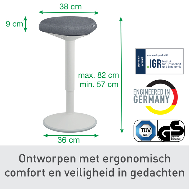 Actieve zit-sta kruk Leitz Ergo met gasveer 57-82 cm