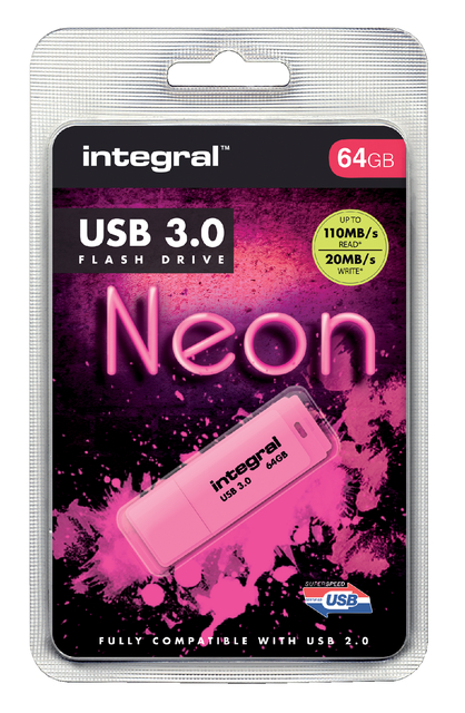 IntegralNeonUSB3.0FlashDrivePink64GB