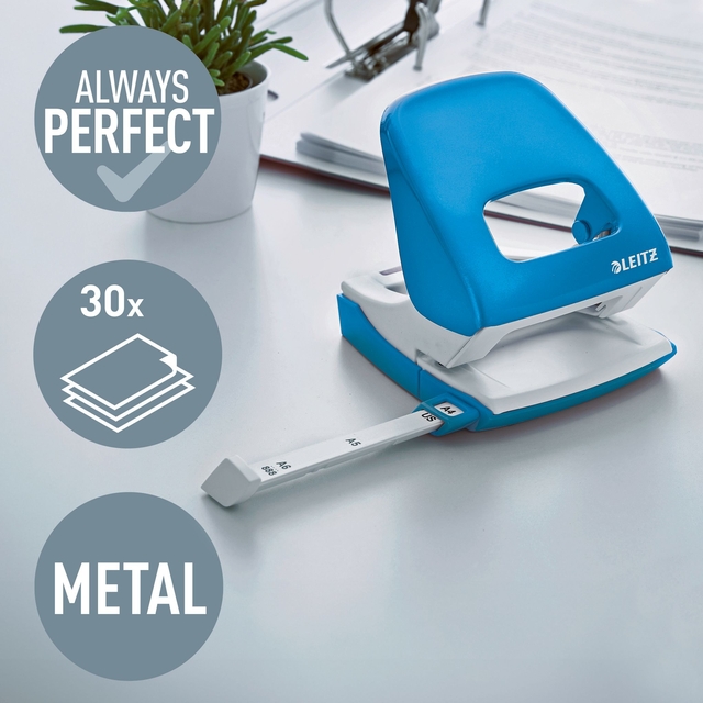 Office Hole Punch Leitz 5008 NeXXt WOW Metal 30 sheet blue