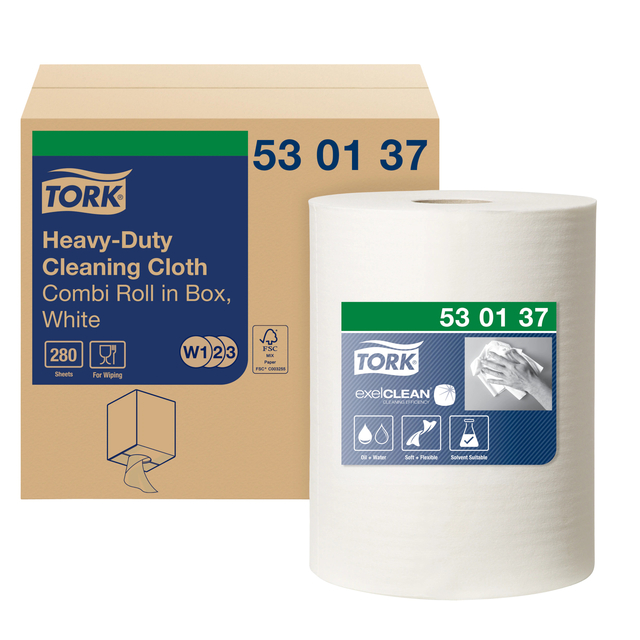 Cleaning cloth Tork Heavy-duty combi roll W1/2/3 nonwoven 280 sheets white 530137