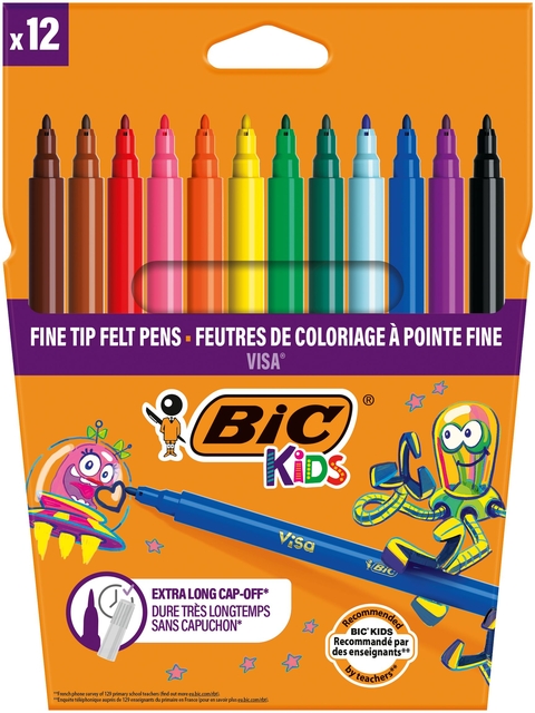 Kleurstiften BicKids Visa fijn assorti etui à 12 stuk