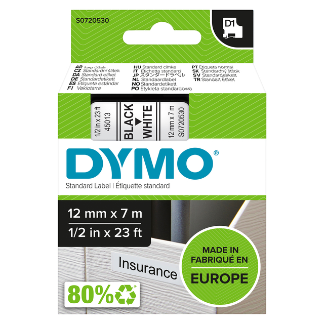 Dymo 4500 Tape Bk/Wht 45013/S0720530