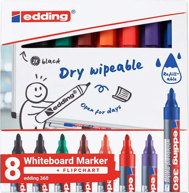 Felt-tip pen edding 360 whiteboard round 1.5-3mm assorted 8 pieces