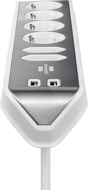 Desk socket Brennenstuhl Estilo 6-way including 2 USB 2 meter white/silver