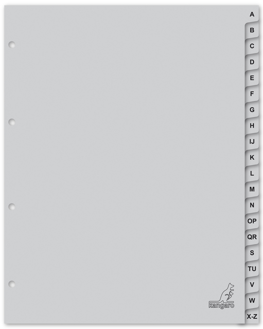 Dividers Kangaro A4 PP 120 micron 4 holes 20 tabs alphabet grey extra width