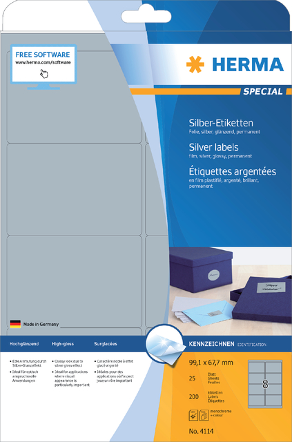 Label HERMA 4114 99.1X67.7mm silver 200 labels