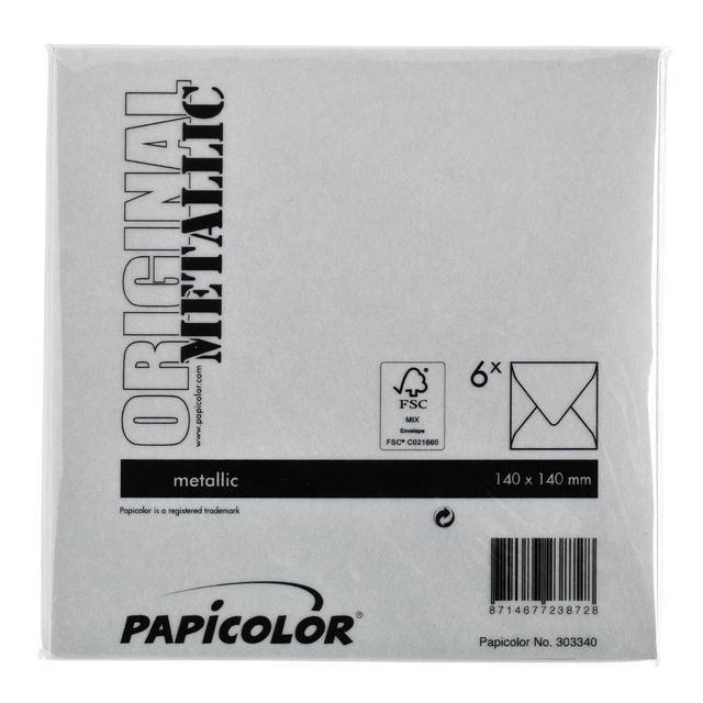 Envelop Papicolor 140x140mm metallic zilver pak à 6 stuk