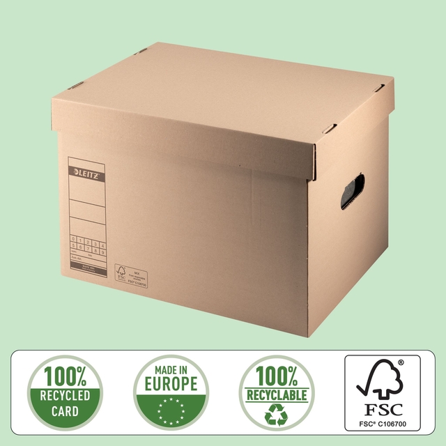 Archief- en transportdoos met deksel Leitz Premium 335x280x440mm natuurbruin