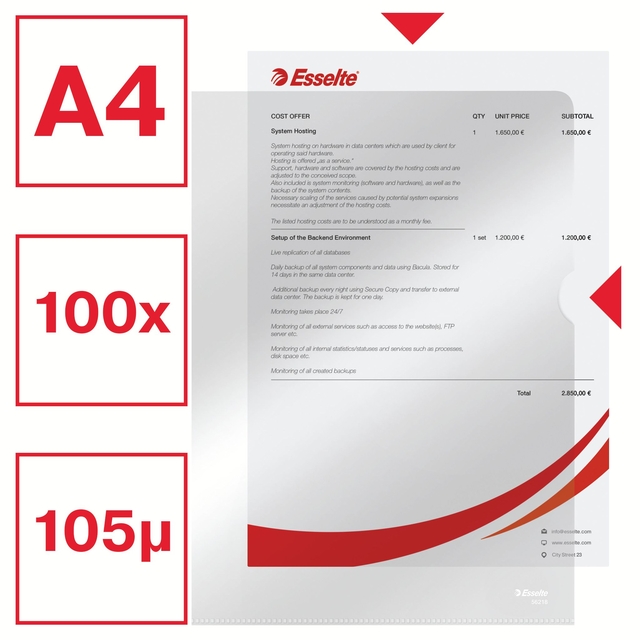 Insteekmap L-model Esselte standaard copy safe 0.11mm PP A4 glashelder 100 stuks