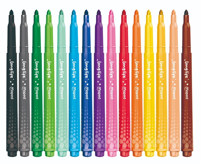 Viltstift Maped Color'Peps Long Life 2.0 doos à 15 stuks assorti
