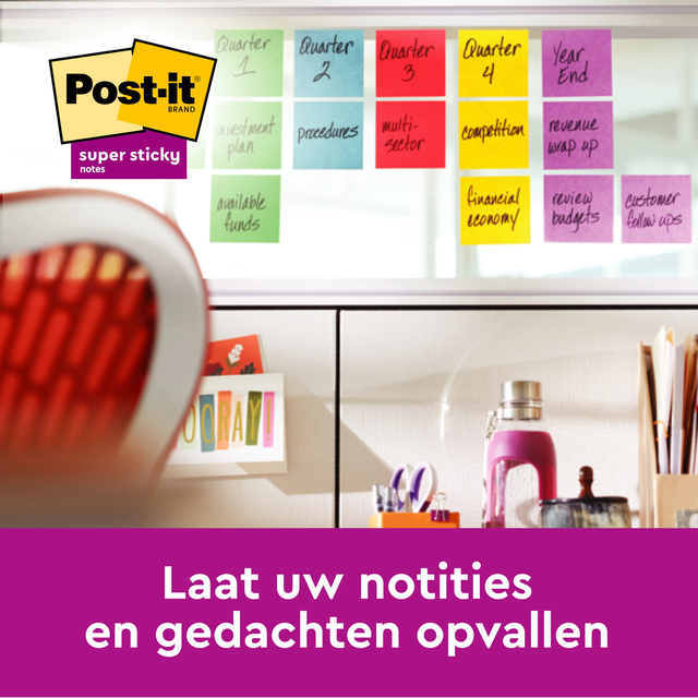 Memoblok Post-it 654 Super Sticky 76x76mm 90 vel rainbow 12 stuks