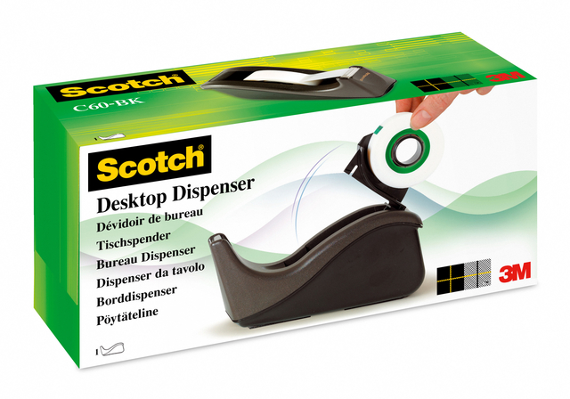 Tape dispenser Scotch C60 black + 1 roll of magic tape 19mmx33m