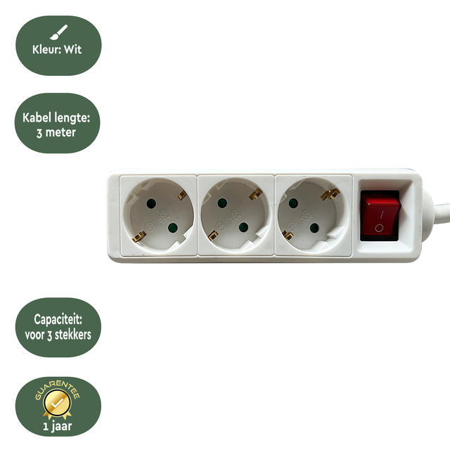 Stekkerdoos BRASQ  3 voudig 3 meter wit