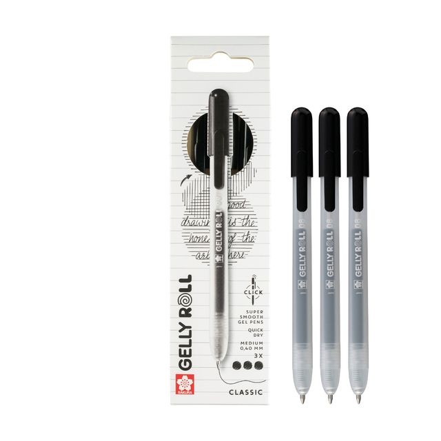 Gelschrijver Sakura Gelly Roll Classic 08 klikfunctie set à 3 stuks zwar