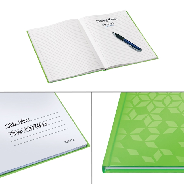Notitieboek Leitz WOW A4 160blz 90gr lijn groen