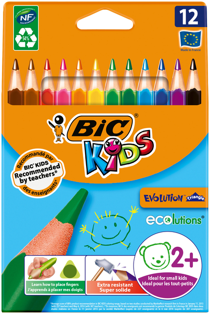 Kleurpotloden BicKids Evolution ecolutions triangle assorti etui à 12 stu