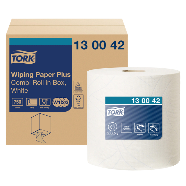 Cleaning paper Tork Wiping Plus Combi W1/2/3 multifunctional 255m white 130042