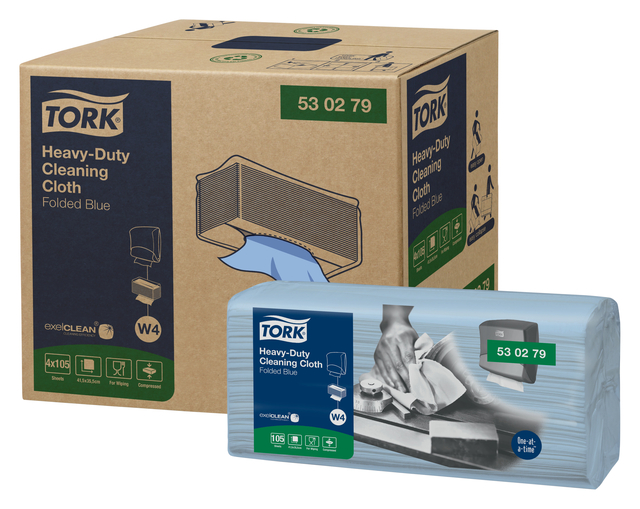 Cleaning Cloth Tork Heavy-Duty W4 Folded Absorbent 105 Sheets Blue 530279