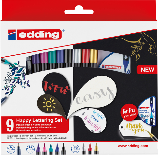 Brushpen edding 1340 Happy L ettering assorti set à 9 stuk