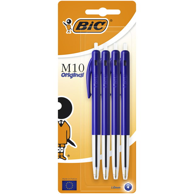 Balpen Bic M10 medium blauw blister à 4s