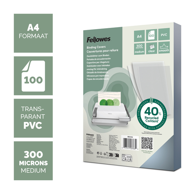 Voorblad Fellowes A4 PVC 300micron 100 stuks