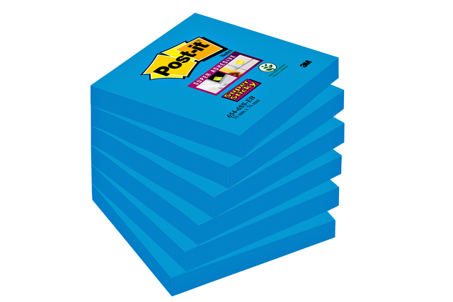 Memo pad Post-it 654 Super Sticky 76x76mm blue 90 sheets