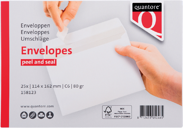 Envelope Quantore bank C6 114x162mm self-adhesive white 25 pieces