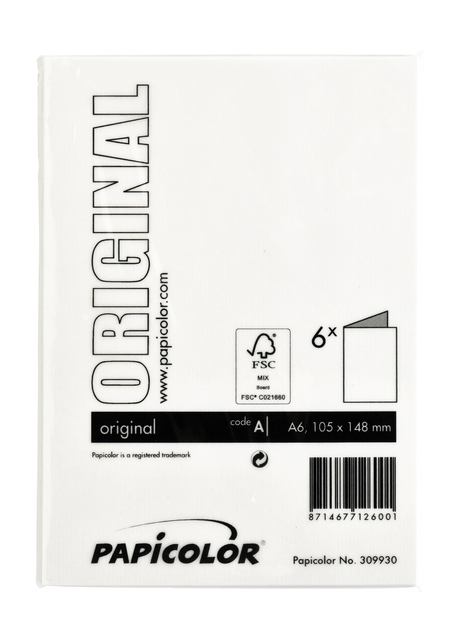 Correspondentiekaart Papicolor dubbel 105x148mm hagelwit pak à 6 stuk