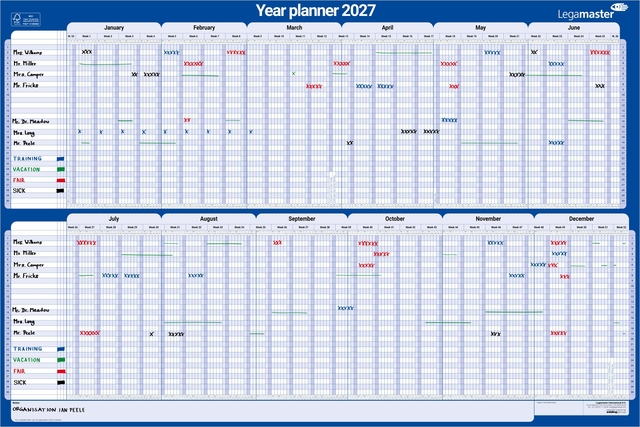 Projectplanner 2027 Legamaster 90x60cm horizontaal gelamineerd Engelstalig