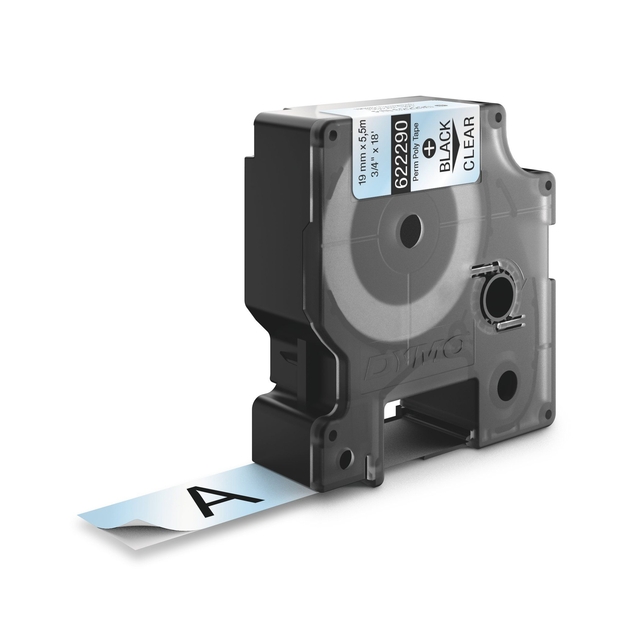 Labeltape Dymo Rhino industrieel polyester 19mm zwart op transparant