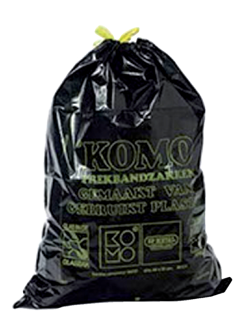 Vuilniszak Komo 60 liter met trekband zwart rol à 15 stuk