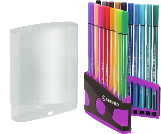 Viltstift  STABILO Pen 68/20 ColorParade in antraciet/roze etui medium assorti etui  à 20 stuk