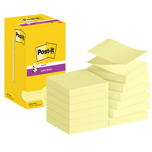 Memo Pad Post-it Z-Note S330 Super Sticky 76x76mm yellow 12 pieces