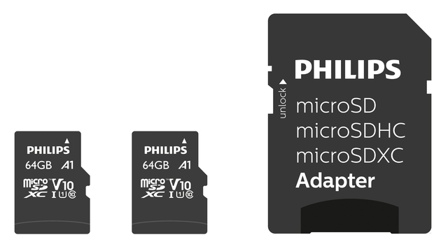 Geheugenkaart Philips micro SDXC Class 10 UHS-I U1 64GB 2 stuks