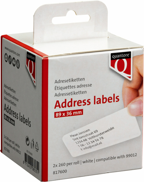 Address labels Quantore 99012 36x89mm white 2 rolls