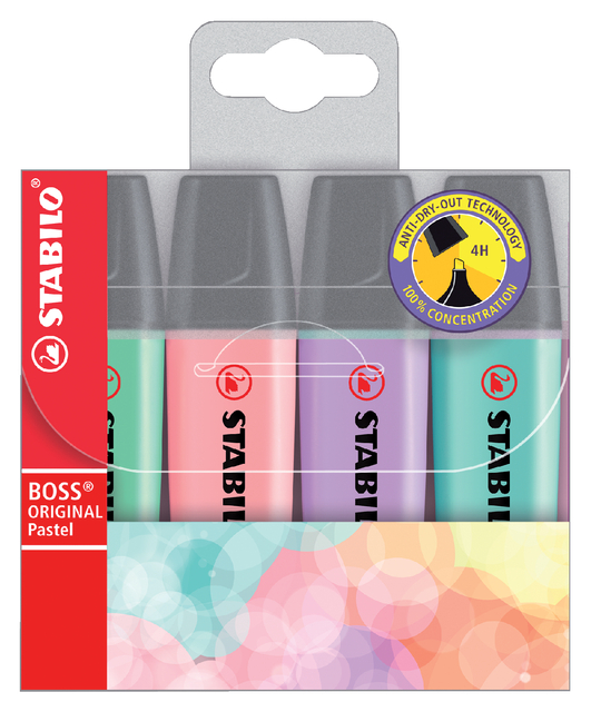 Markeerstift STABILO BOSS Original 70/4 pastel assorti etui à 4 stuk