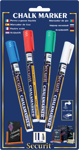 Krijtstift Securit SMA-100 rond ass 1-2mm blister à 4 stuk